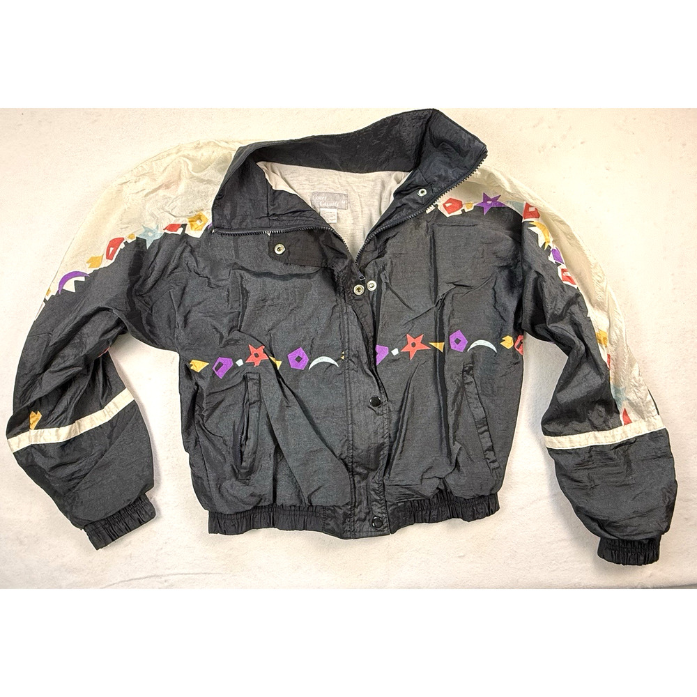 Vintage Court Casuals windbreaker jacket women med black stars moons Tennis 80's